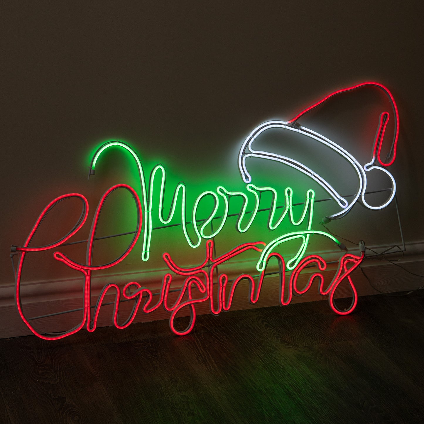 94cm x 53cm Light up Merry Christmas Neon Sign with Flashing Santa Hat