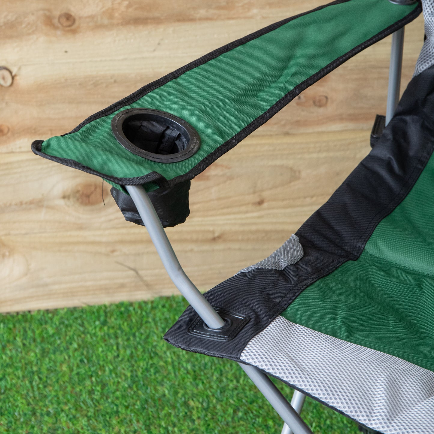 Luxury Padded High Back Outdoor Folding Chair with Cupholder in Green