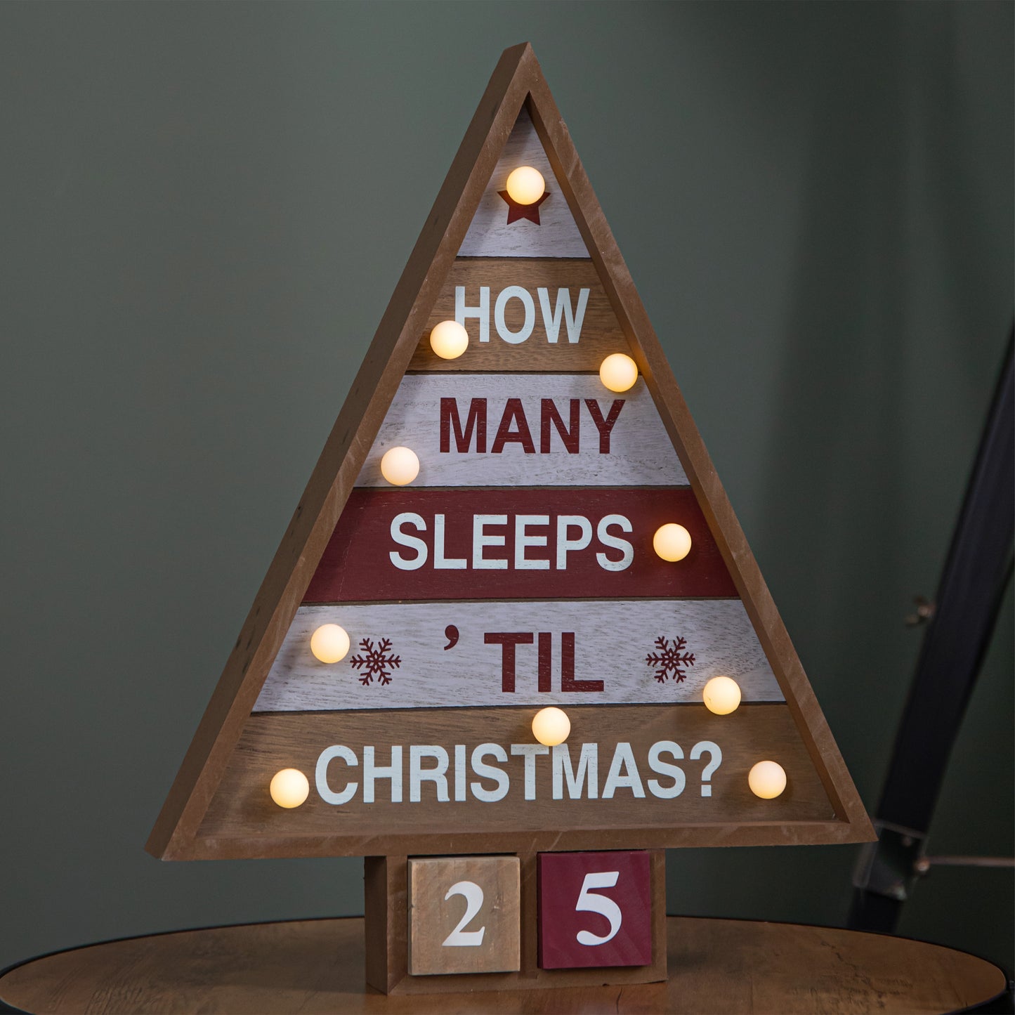 42cm Wooden Christmas Countdown Decoration with 10 Warm White LEDs