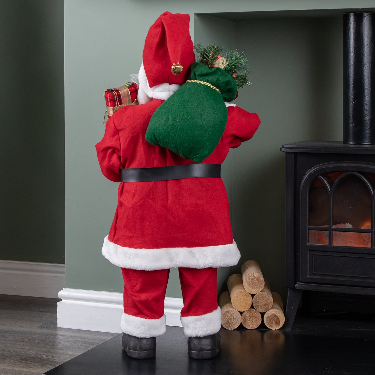80cm Traditional Standing Santa Claus Christmas Decoration with Gift Sack