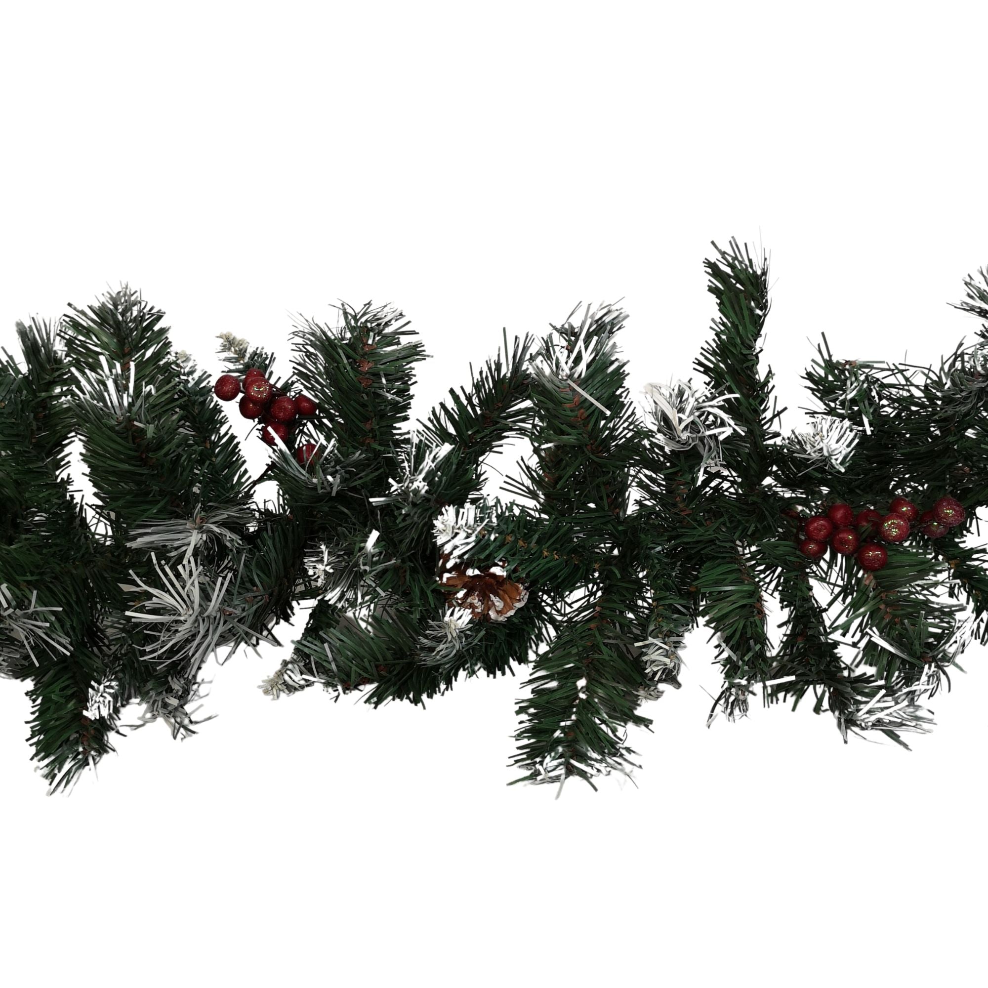 2.7m Green Mixed Needle Christmas Garland with Pine Cones and Red Berries