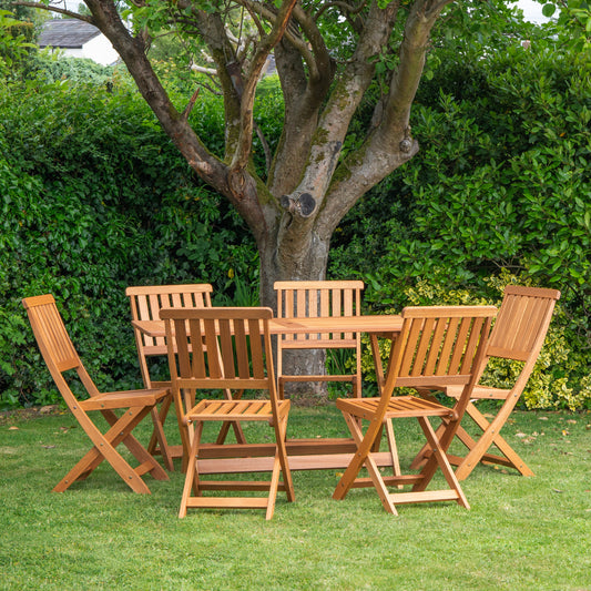 Outdoor 6 Person Folding Rectangular Wooden Garden Dining Table Chairs Set