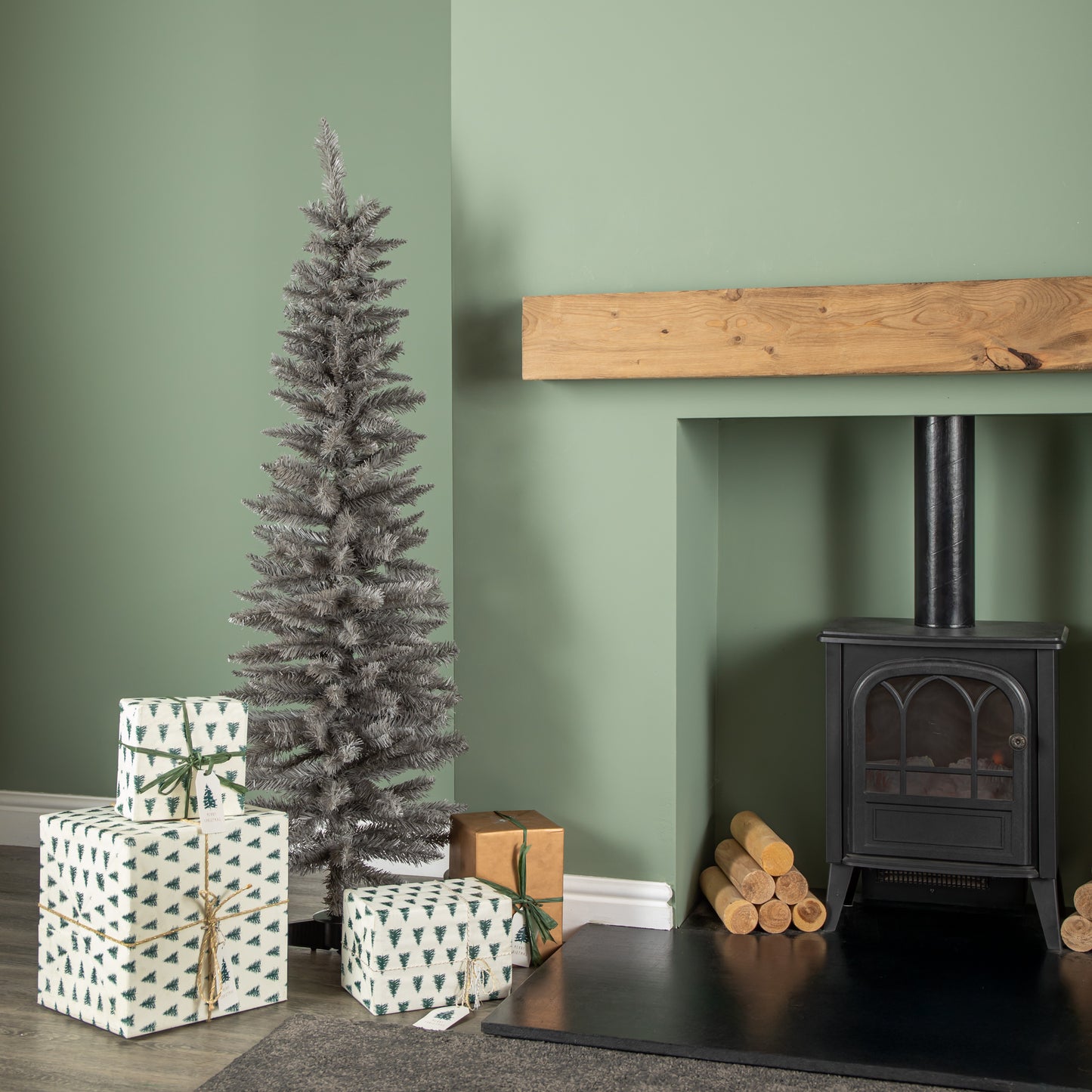 5ft (150cm) Artificial Pencil Pine Grey Christmas Tree with 168 Tips & Stand