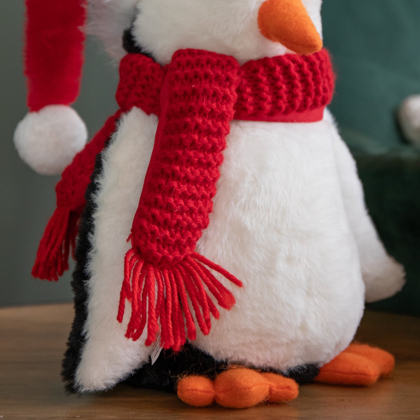30cm Soft Cuddly Puppa Penguin Christmas Decoration with Santa Hat