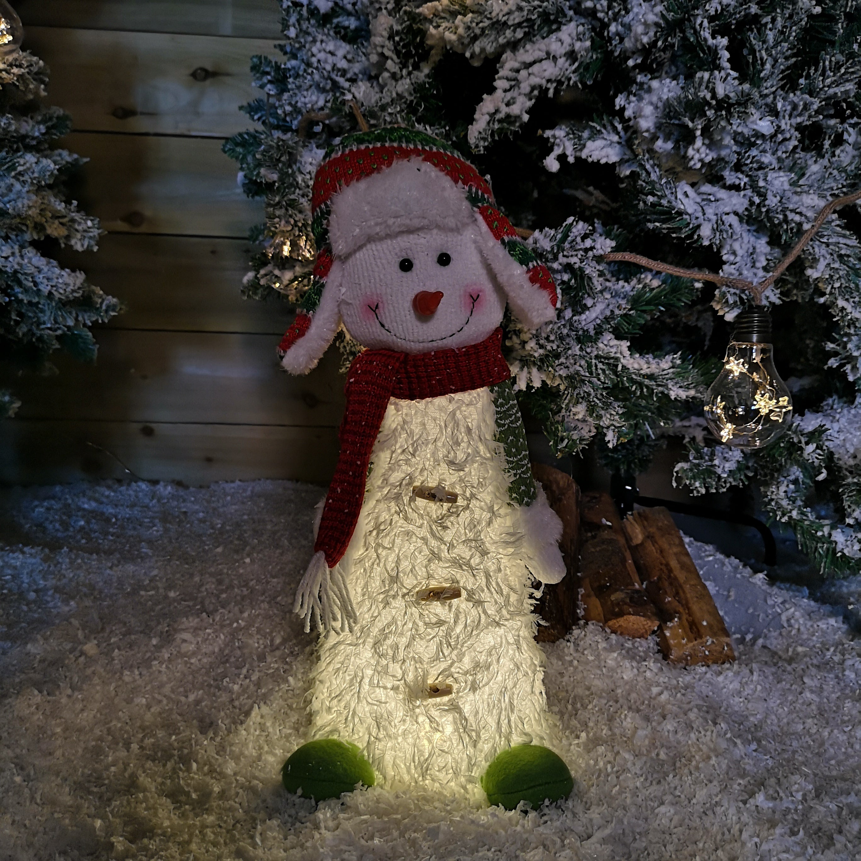 46cm Battery Operated LED Standing White Snowman Christmas Decoration