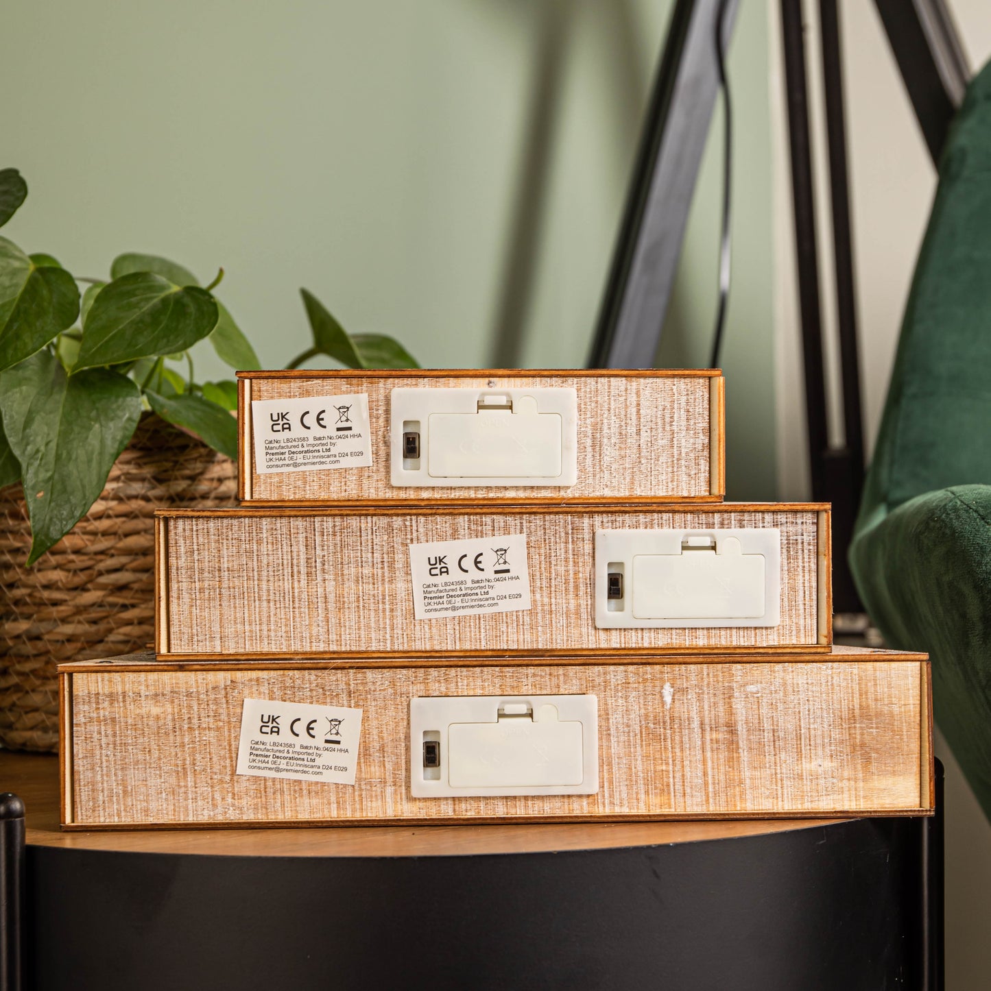 Set of 3 Battery Operated Light up Wooden Christmas Trees with Warm White LEDs