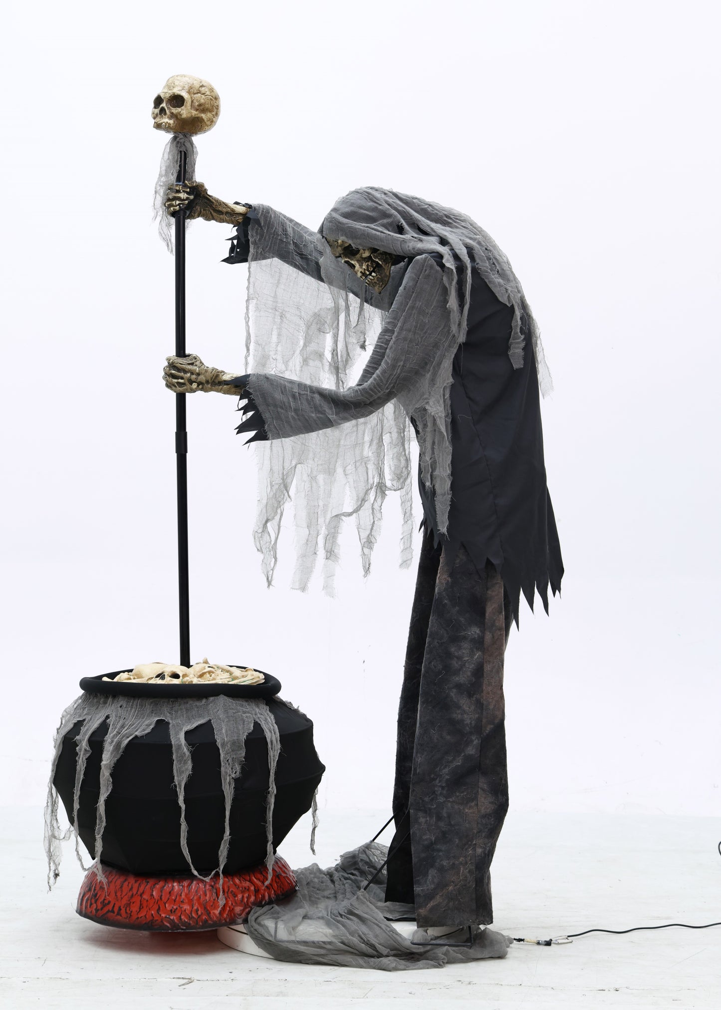 6ft Tall Animated Stirring Cauldron Creep Skeleton Halloween Decoration with LED Eyes