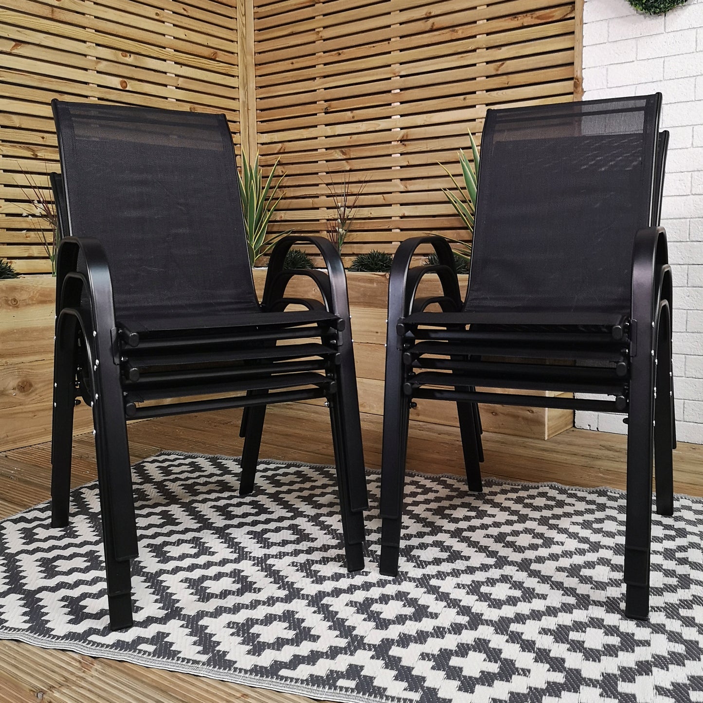Factory Seconds: Set of 6 Outdoor Garden Patio Textilene Furniture Chairs in Black