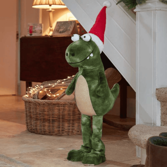 85cm Tall Green Plush Big Lizard Dino Standing Christmas Decoration with Santa Hat