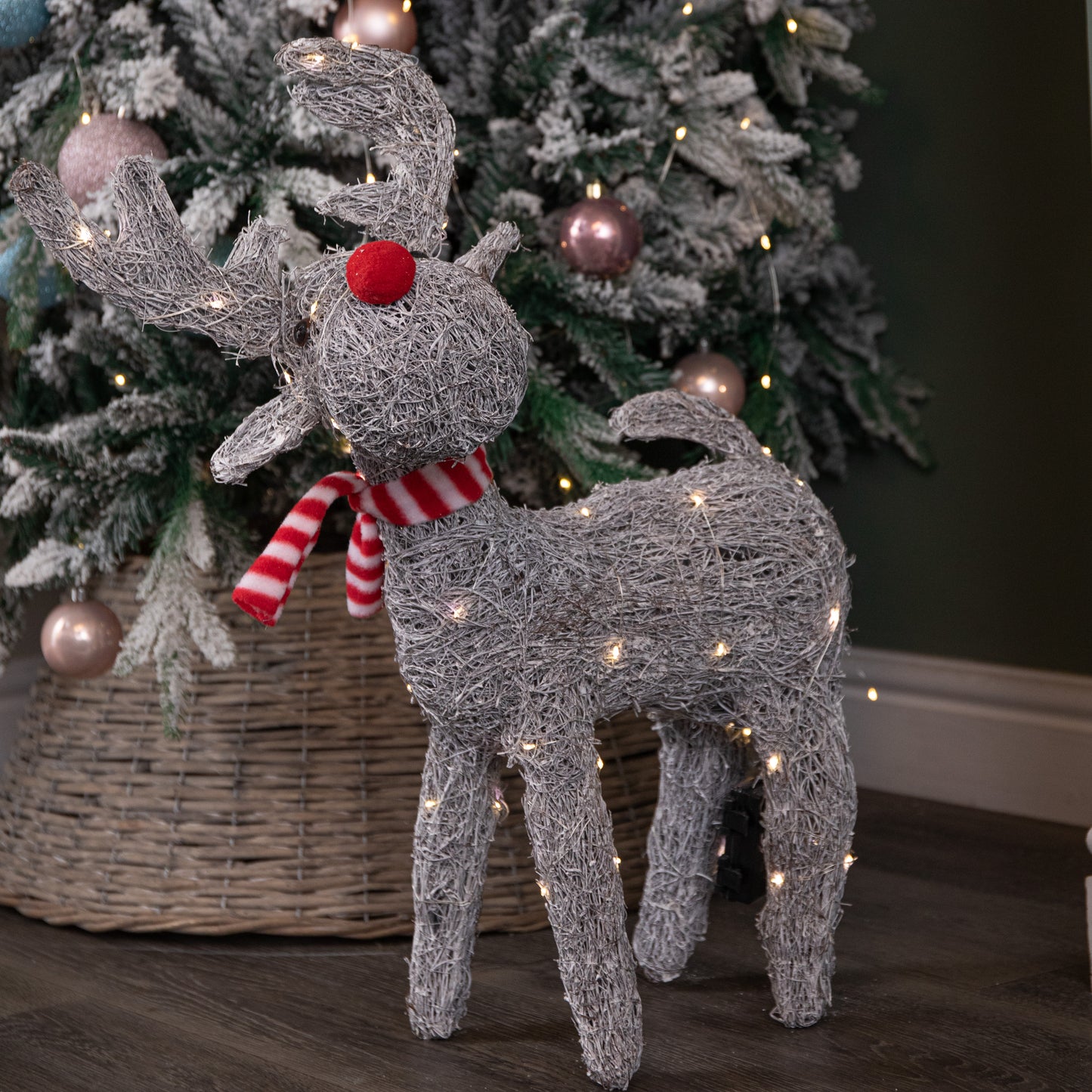 66cm Battery Operated Rattan Woven Cupid Reindeer with Warm White LEDs