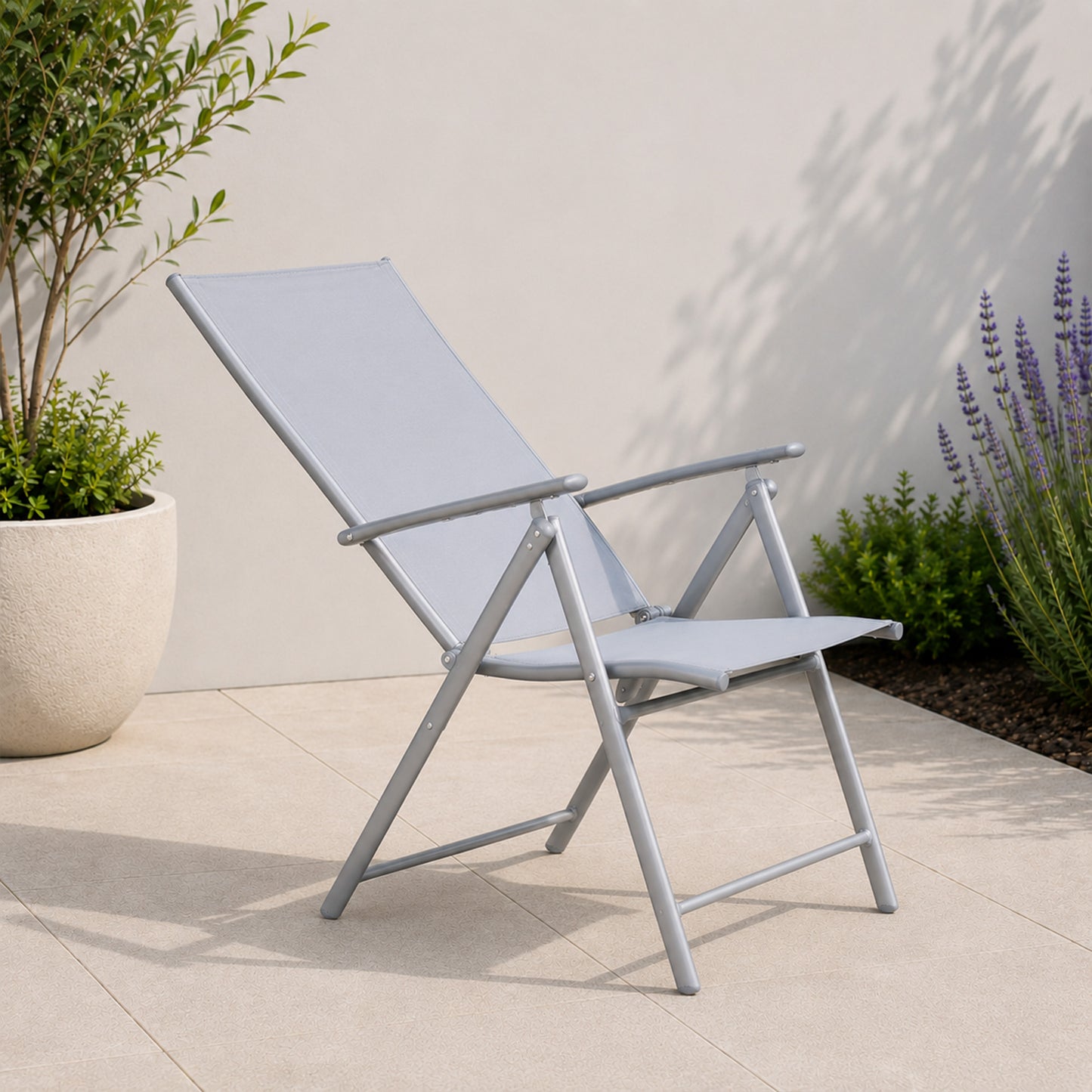 Outdoor Garden Patio Multi Position Reclining Folding Chair in Grey