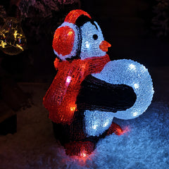 30cm Light up Acrylic Christmas Penguin Snowball with 30 White LEDs