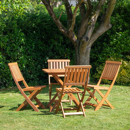 Outdoor 4 Person Folding Square Wooden Garden Dining Table Chairs Set