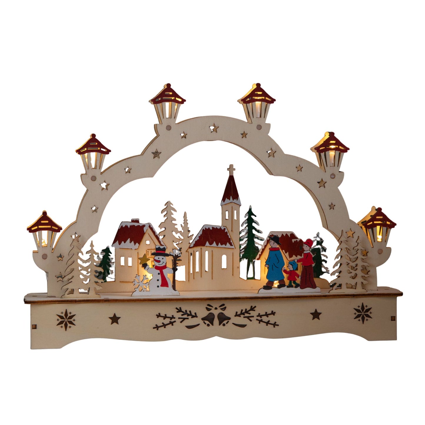 28cm Battery Operated Wooden Christmas Festive Village with LEDs
