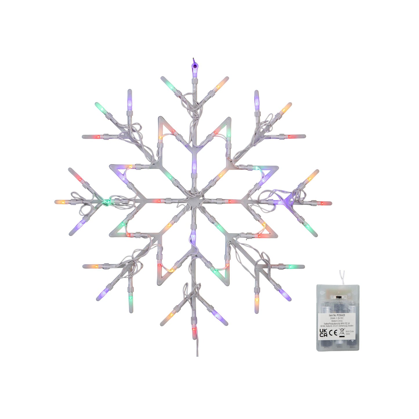 34cm Battery Operated Light up Christmas Snowflake with 50 Multi-Coloured LEDs
