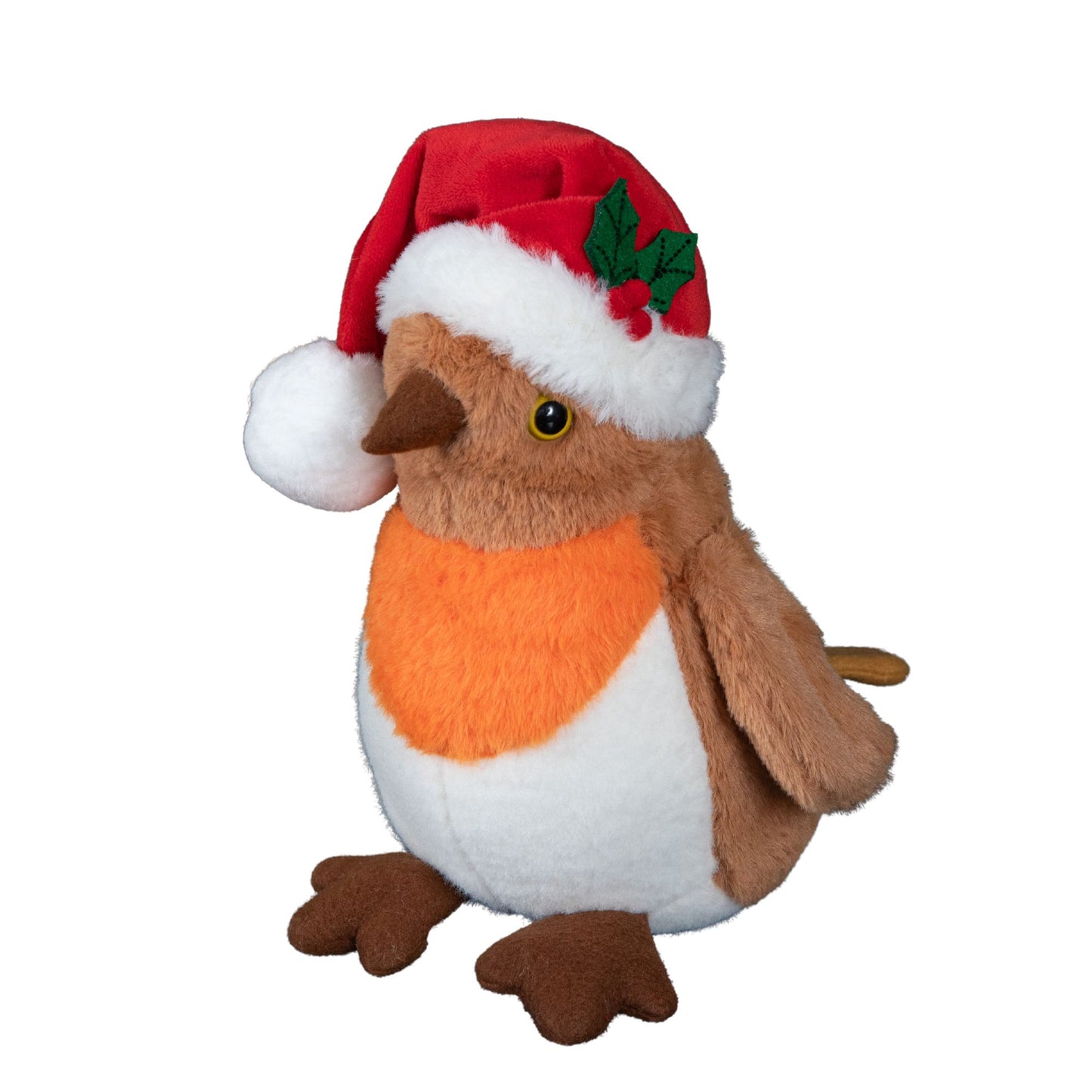 23cm Plush Christmas Robin Decoration with Santa Hat