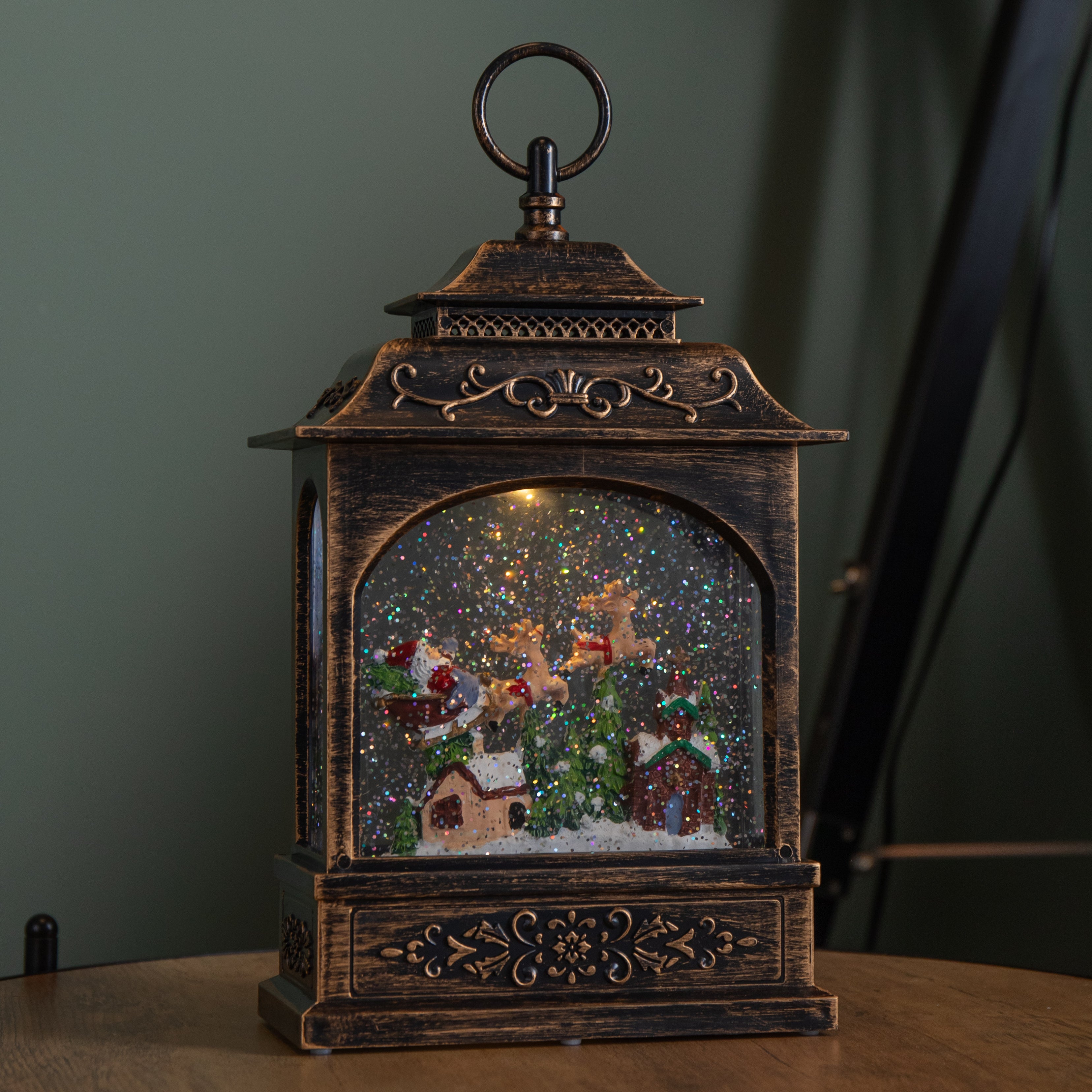 28cm Bronze Light up Christmas Santa Water Spinner with Warm White LEDs and Timer Function