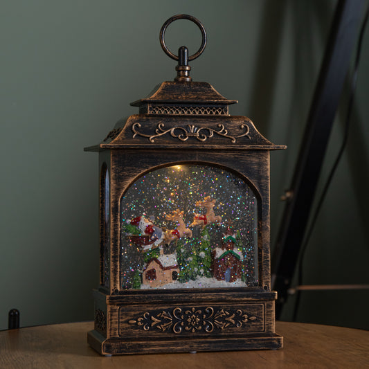 28cm Bronze Light up Christmas Santa Water Spinner with Warm White LEDs and Timer Function