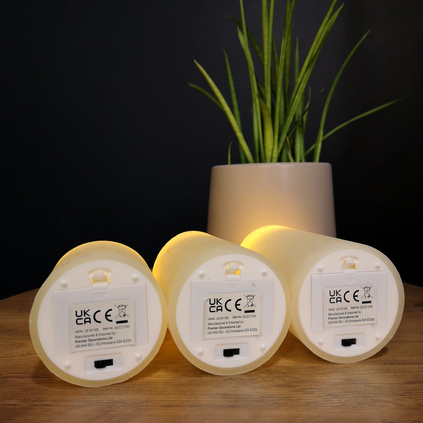 Set of 3 Flickabright Christmas Flickering Cream Candles Small, Medium, Large