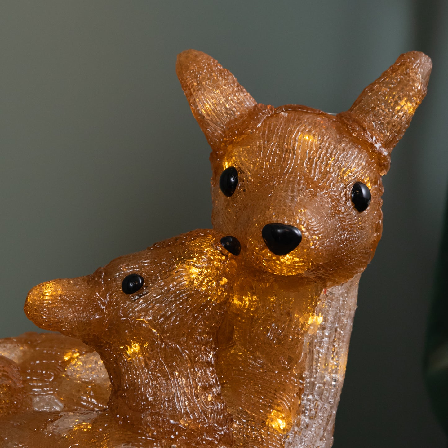 27cm Battery Powered Light up Ice Frosted Christmas Doe & Fawn with Warm White LEDs