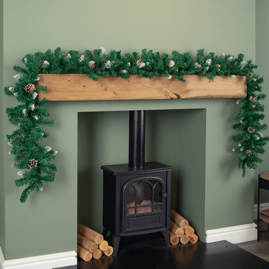 2.7m Snow Tipped Christmas Garland with Pine Cones and Mixed Needles