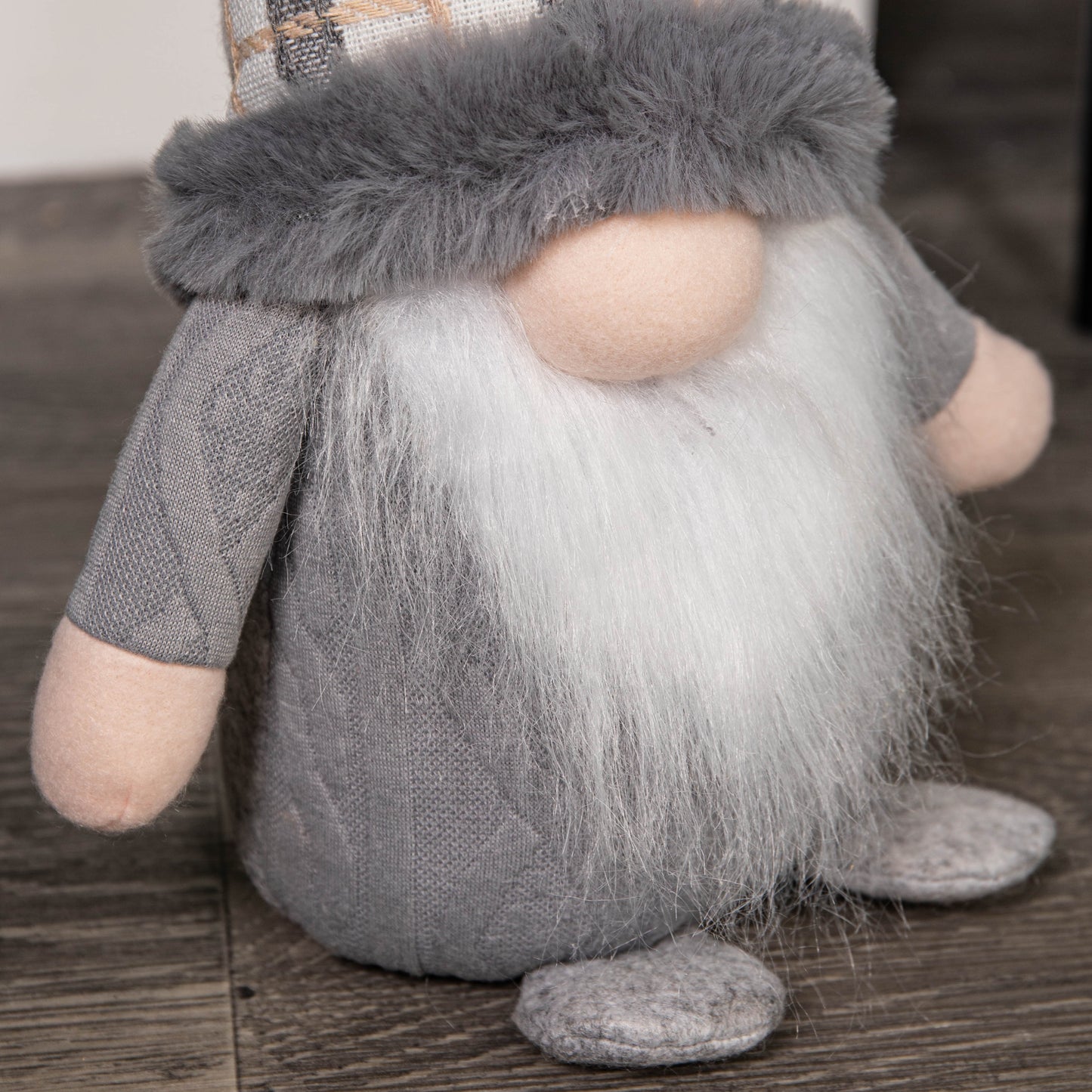 35cm Grey Standing Christmas Gonk Decoration with Tartan Hat