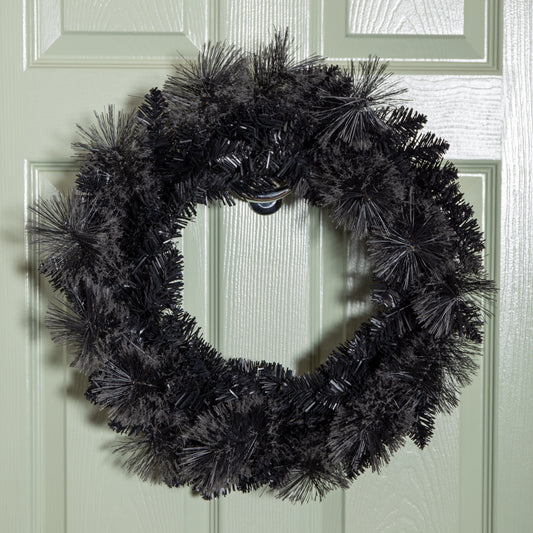 50cm Plain Black Tipped Hanging Christmas & Halloween Artificial Wreath