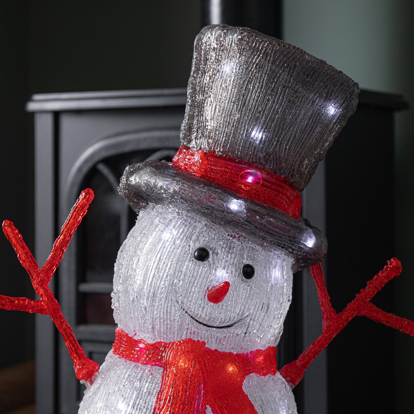 55cm Light up Acrylic Christmas Snowman with Top Hat & Scarf with White LEDs
