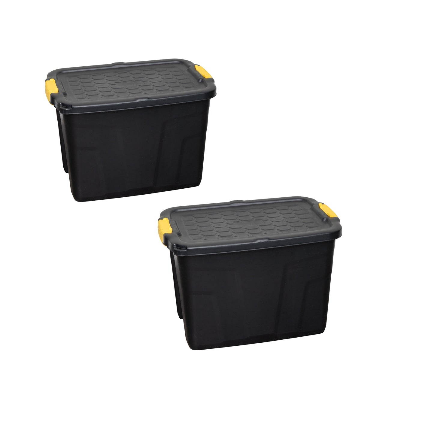 2 x 60L Heavy Duty Storage Tubs Sturdy, Lockable, Stackable and Nestable Design Storage Chests with Clips in Black