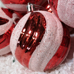 Pack of 8 Red & White Candy Cane Stripe Shatterproof Christmas Baubles Decoration