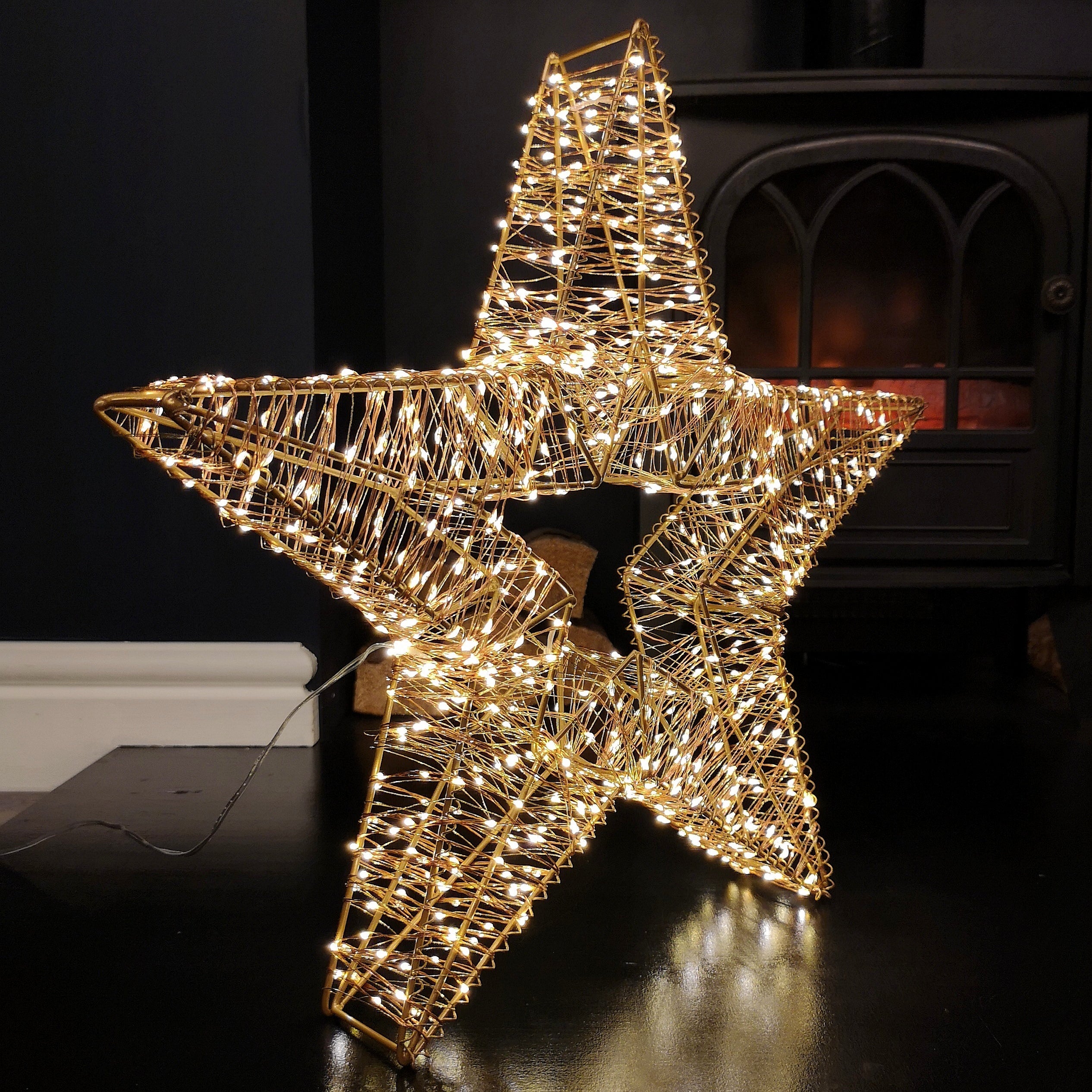 45cm Light Up Rose Gold Star Christmas Sculpture Decoration with 750 Warm White LEDs