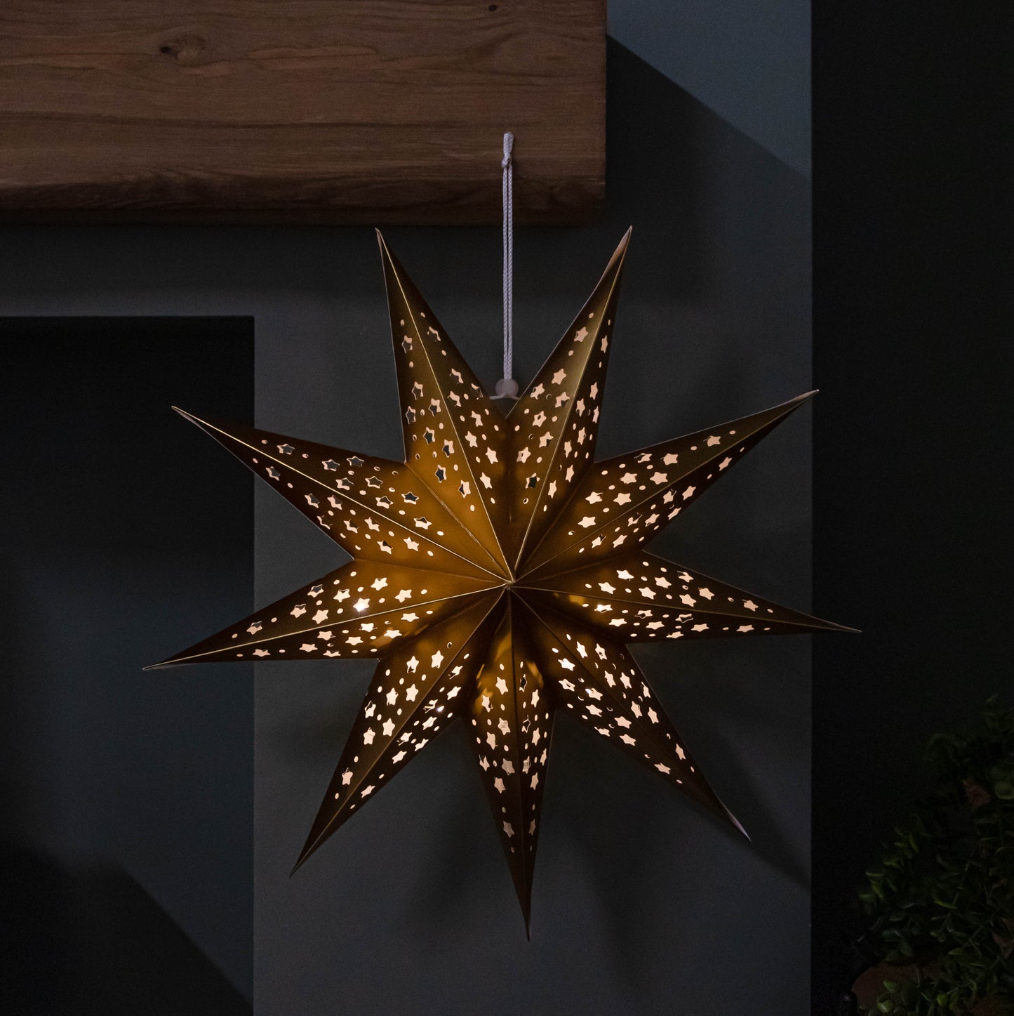 50cm Battery Powered Light up Gold Origami Hanging Christmas Star with LEDs