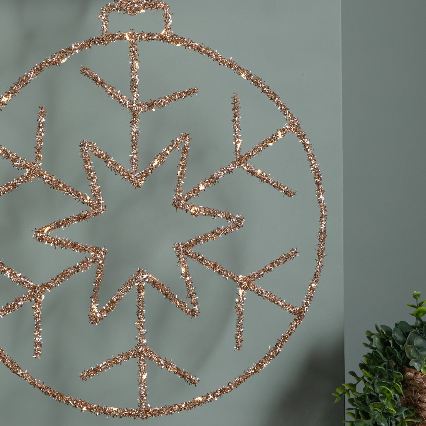 49cm Battery Powered Light up Gold Christmas Snowflake Ball with Warm White Twinkling LEDs