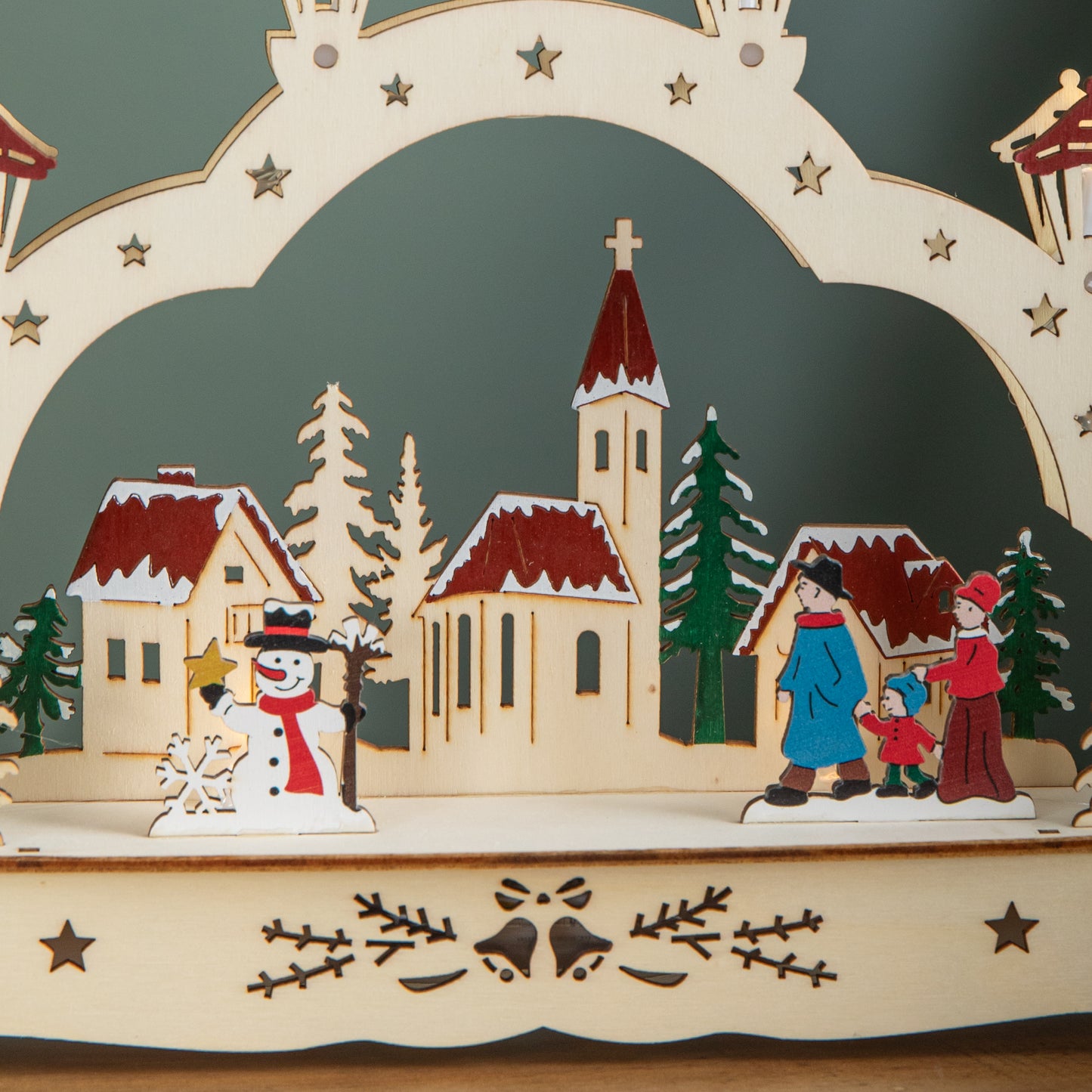 28cm Battery Operated Wooden Christmas Festive Village with LEDs