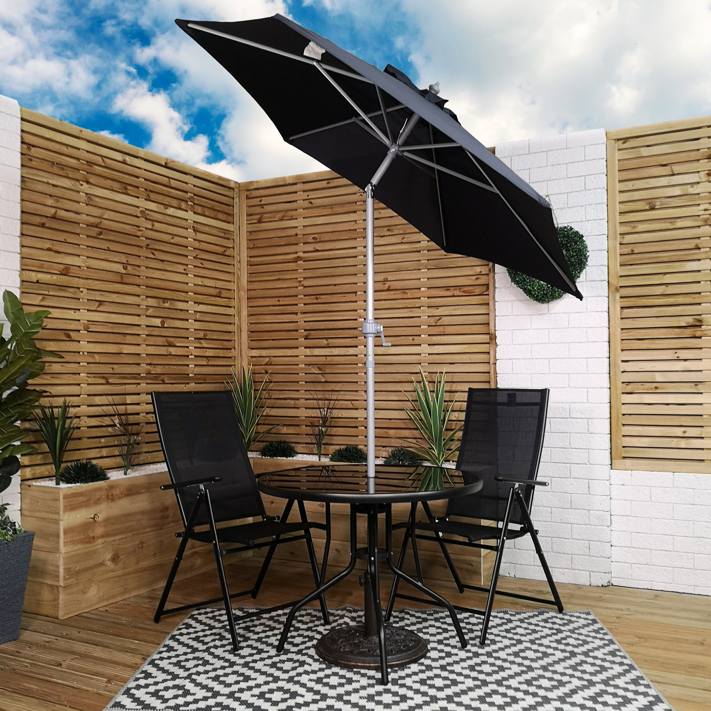 2m Lightweight Aluminium Garden Parasol with Crank & Tilt Mechanism in Black