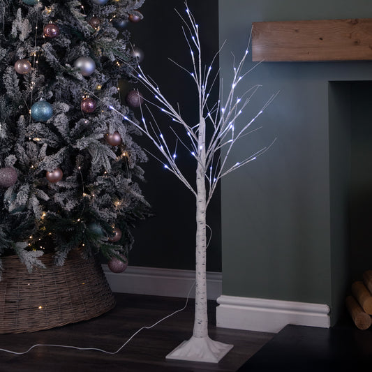 Factory Seconds: 1.2m (4ft) Indoor Outdoor Christmas Lit Birch Tree with 48 Ice White LEDs