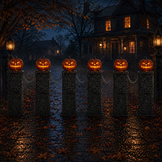 Pack of 2: 97cm x 1.2m Battery Powered Light up Halloween Pumpkin Fence with LEDs