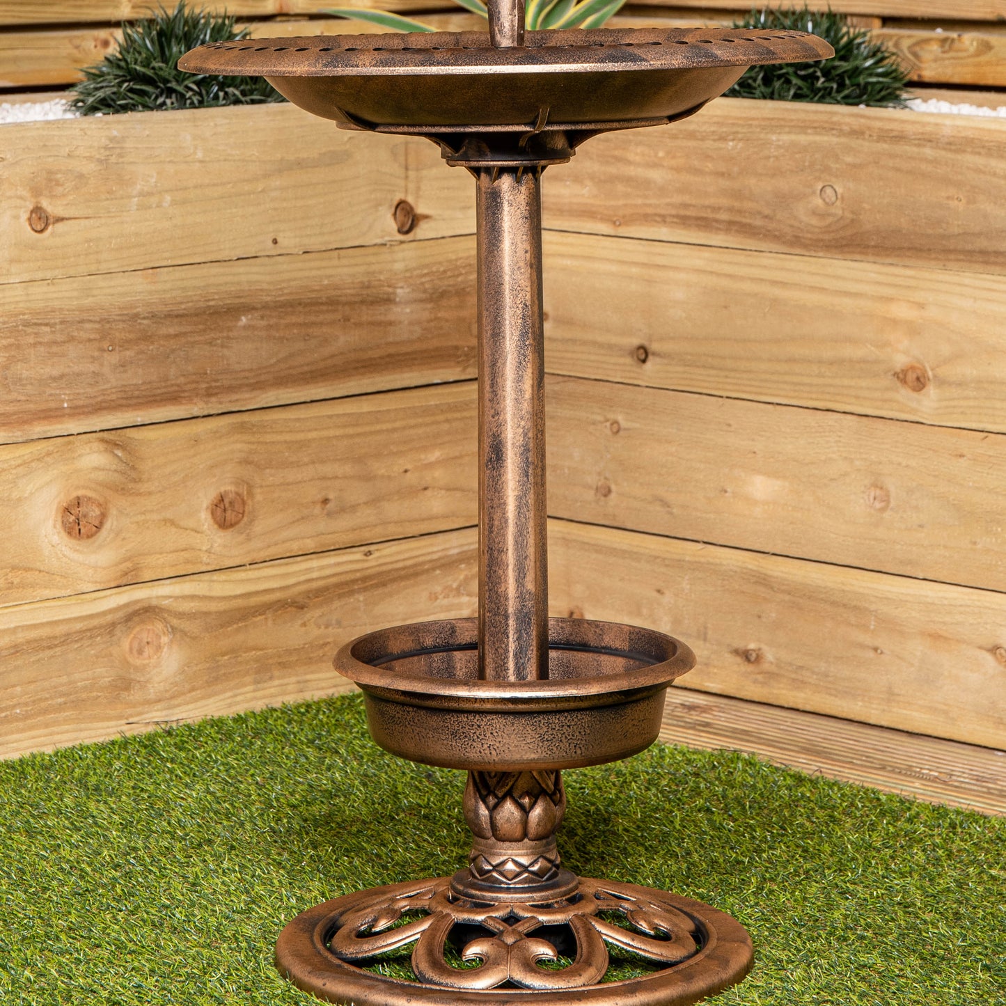 Factory Seconds: 1.1m Bronze Effect Resin Garden Bird Bath & Table with Solar Light