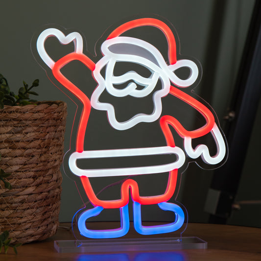 25cm Light up Waving Santa Christmas Table Top Neon Sign