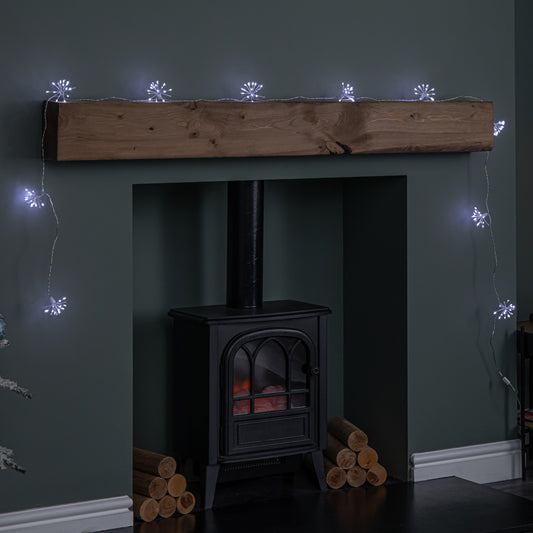 2.7m Set of 10 Twinkling Christmas Starburst String Lights with 200 White LEDs