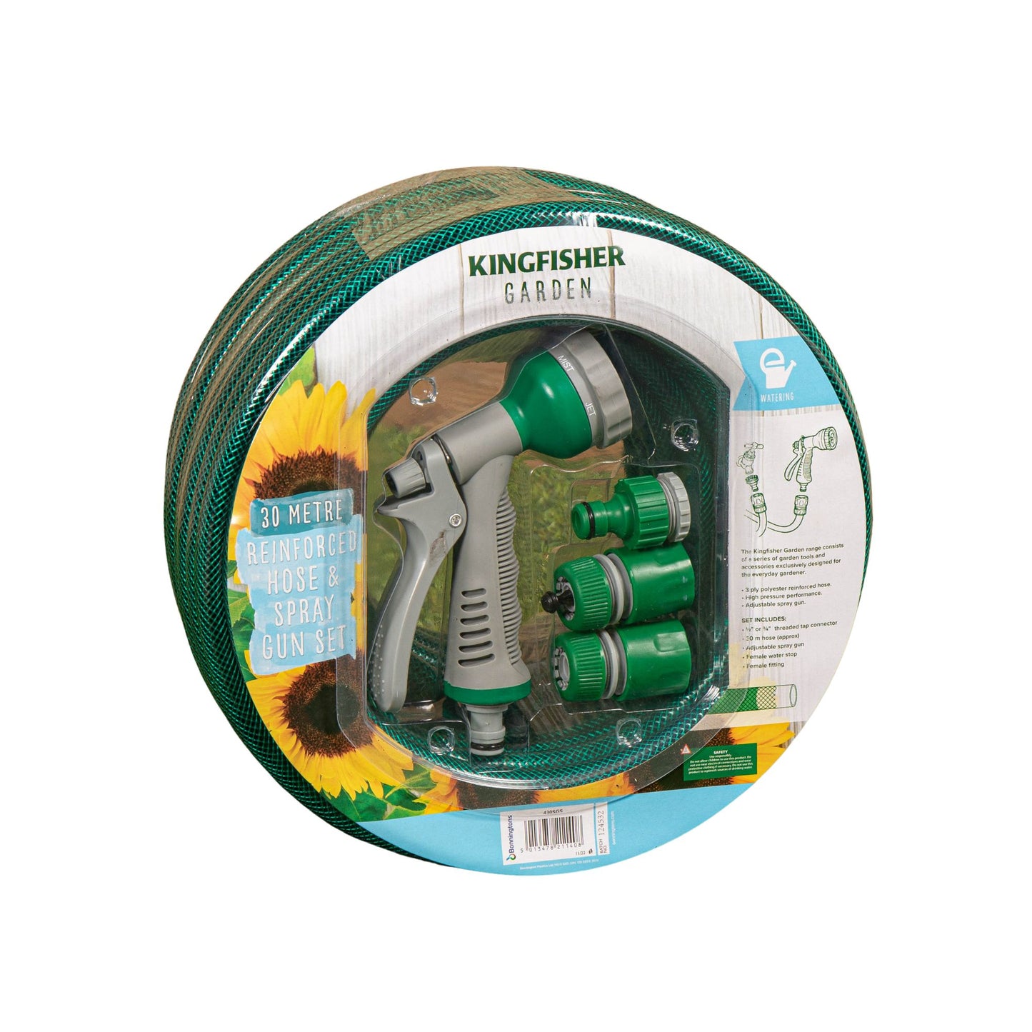 30m Reinforced Green Garden Hosepipe with Spray Gun Set