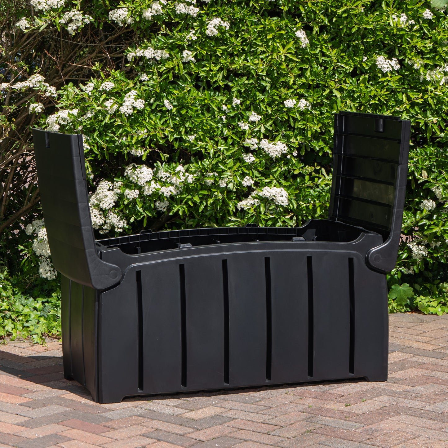 1.15m x 61cm Large Black Garden Storage Box with 300 Litre Capacity with Padlockable Lid