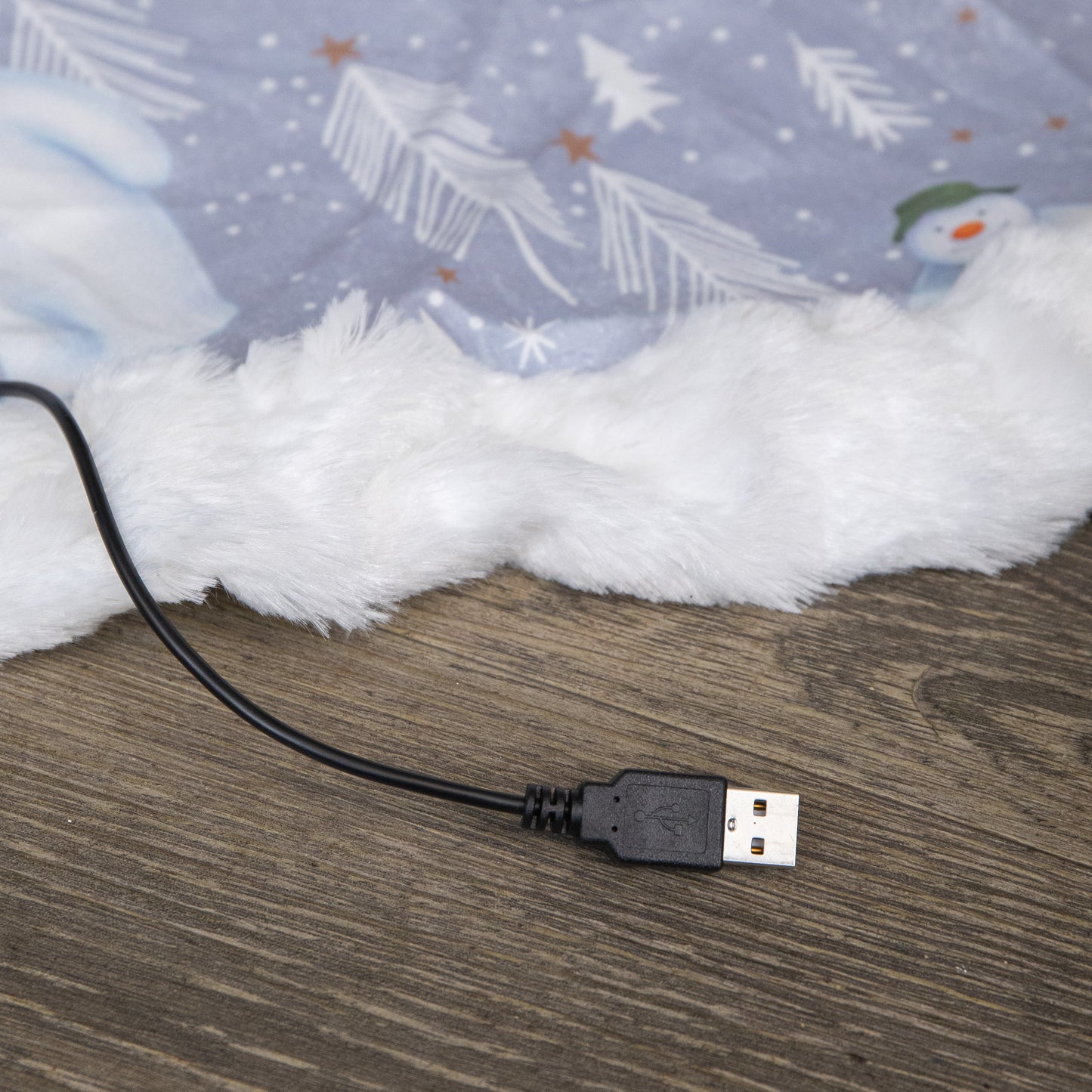 90cm USB Powered Light up The Snowman Fabric Christmas Tree Skirt with LEDs