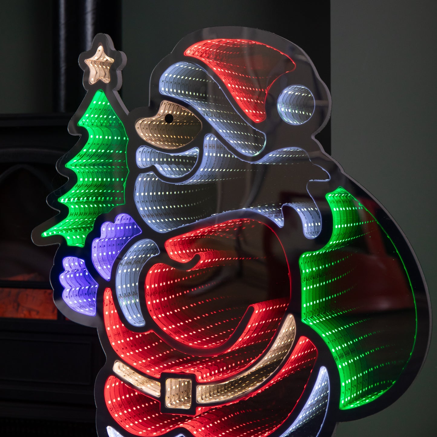 Factory Seconds: 60cm Light up Standing Santa with Tree Christmas Infinity Light with Multi-Coloured LEDs