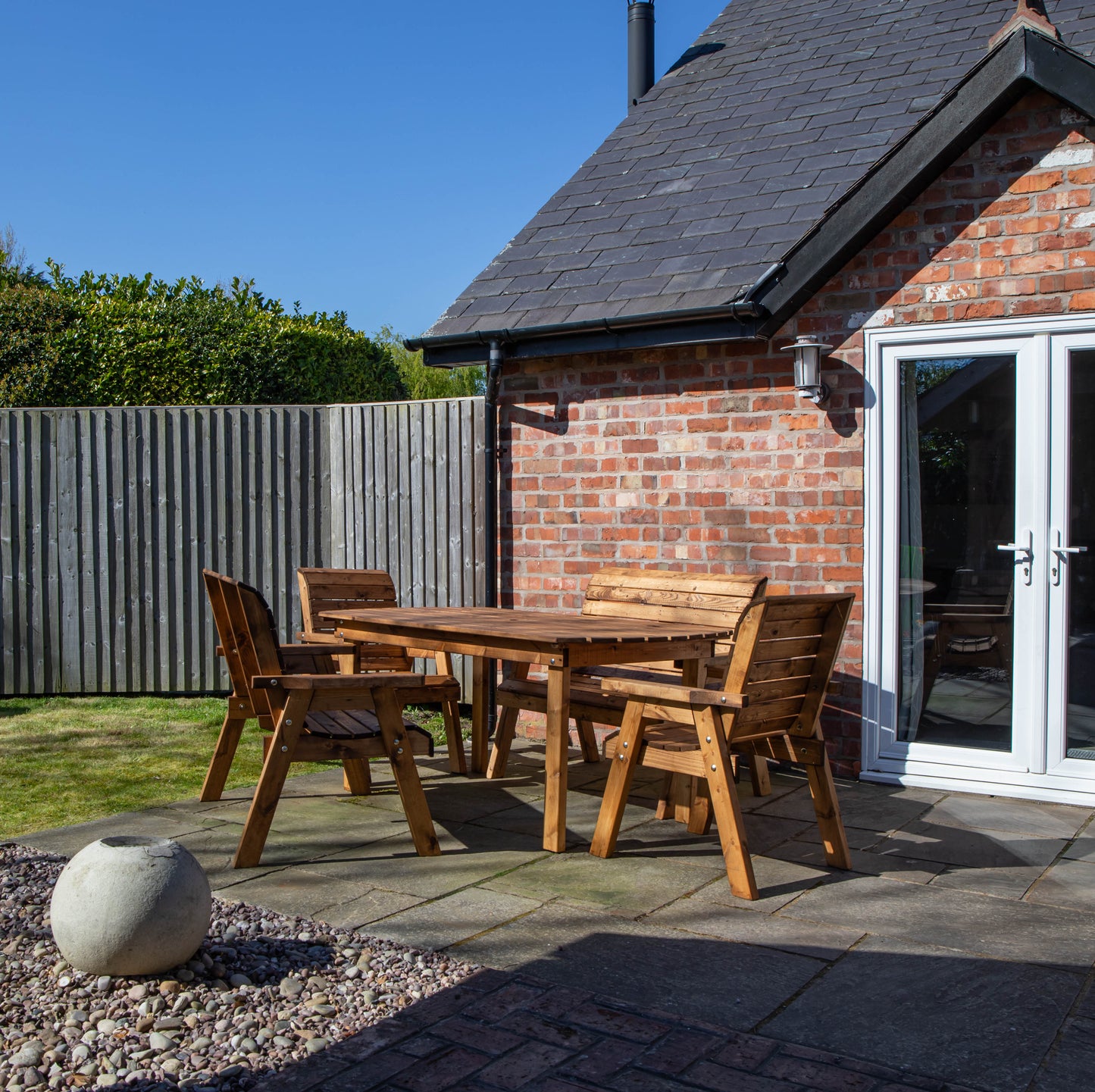 Handmade 6 Seater Chunky Rustic Wooden Garden Furniture Table and Chairs Set