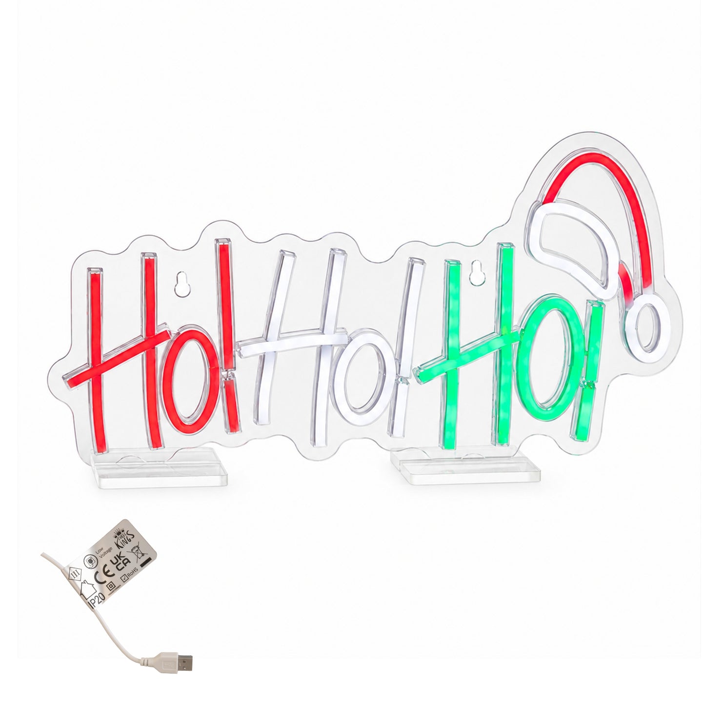 40cm Ho Ho Ho Neon-Style Light Up Christmas Decoration with Santa Hat