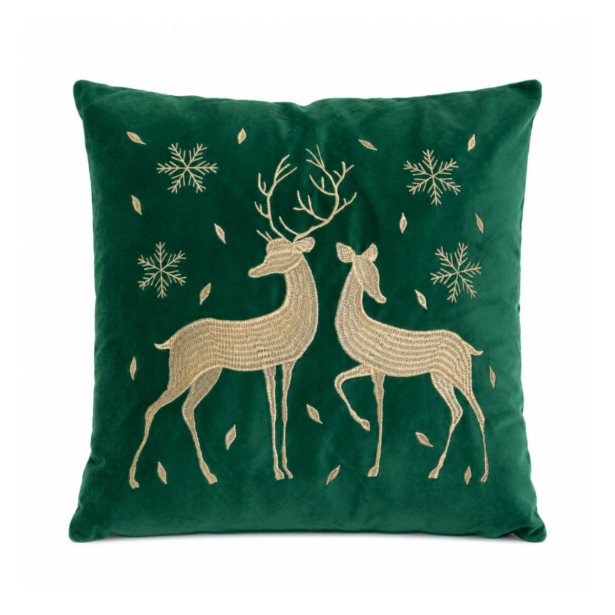 44cm Emerald Green & Gold Reindeer Decorative Christmas Cushion