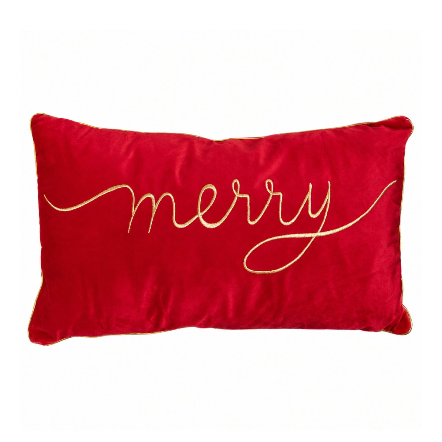 49cm Red Merry Christmas Cushion with Gold Lettering & Trim