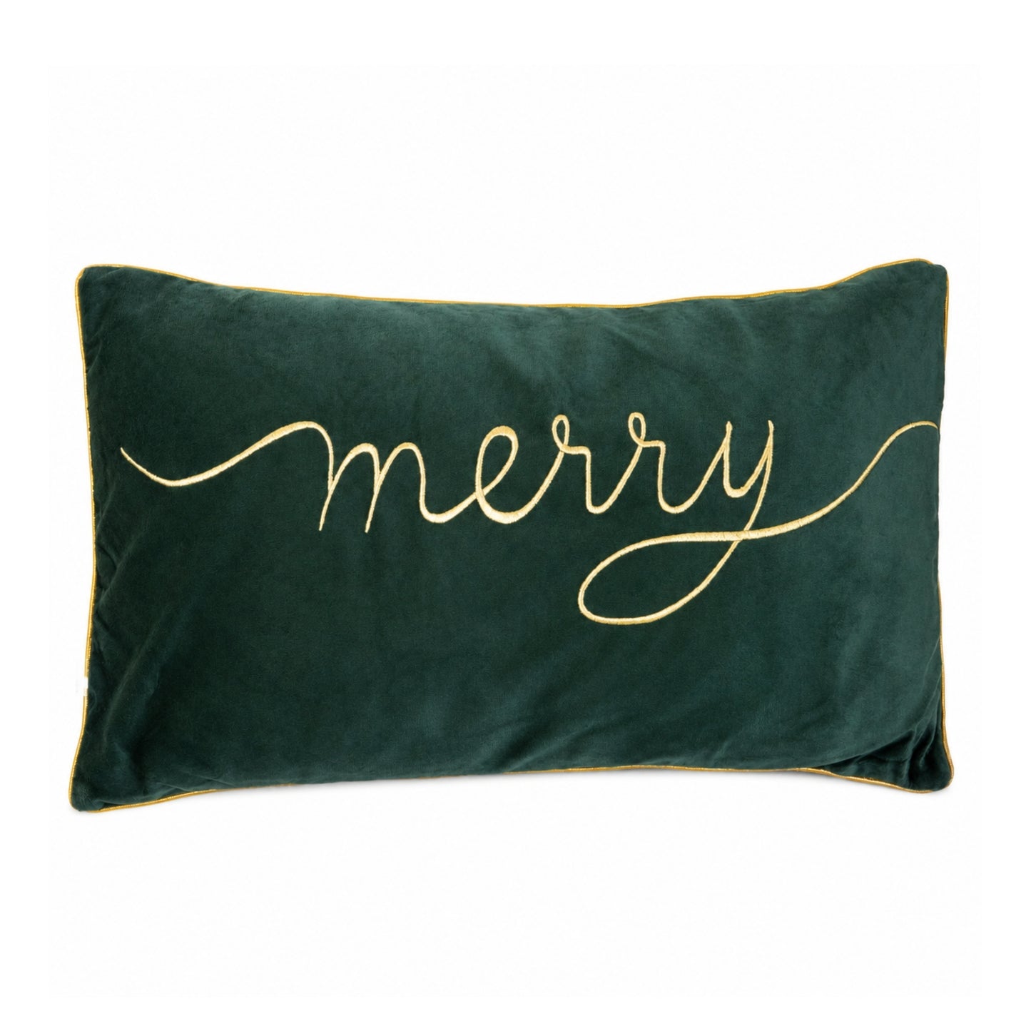 49cm Dark Green Christmas Decorative Merry Cushion with Gold Detail