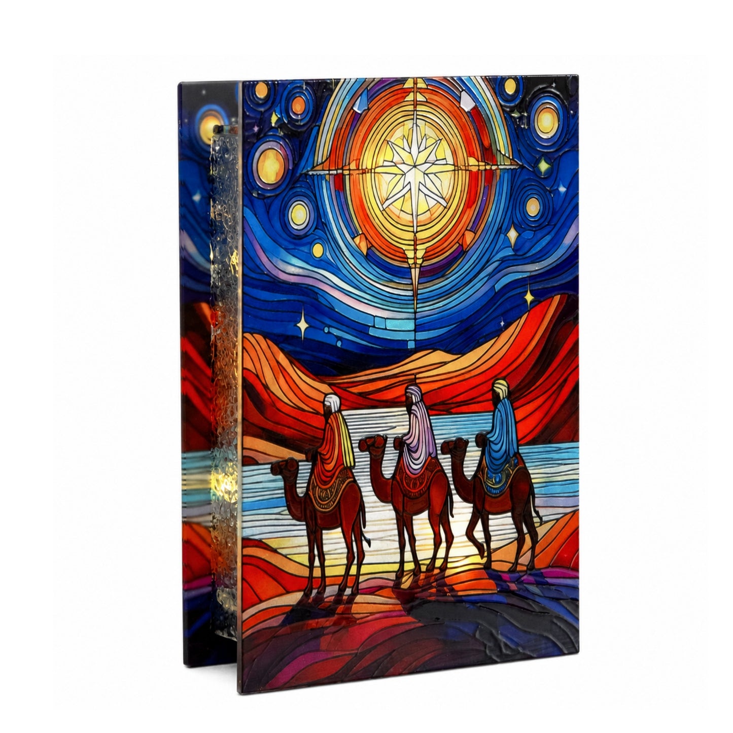 21cm Dual Powered Three Wise Men Stained Glass Light Up Christmas Decoration with LEDs
